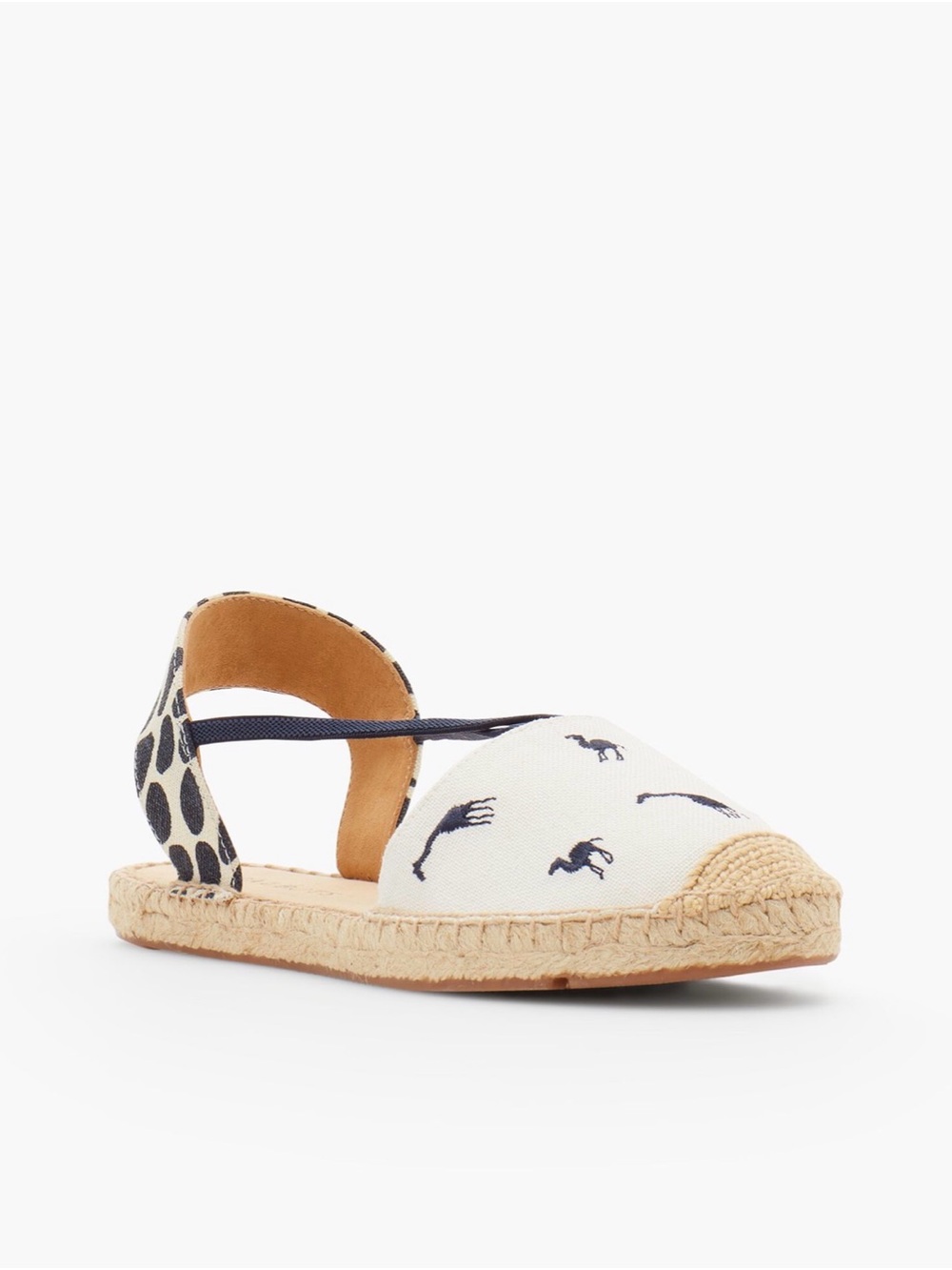 Talbots Ivy Espadrille Slingback Sandal Flats - Navy Embroidered Giraffes (11)